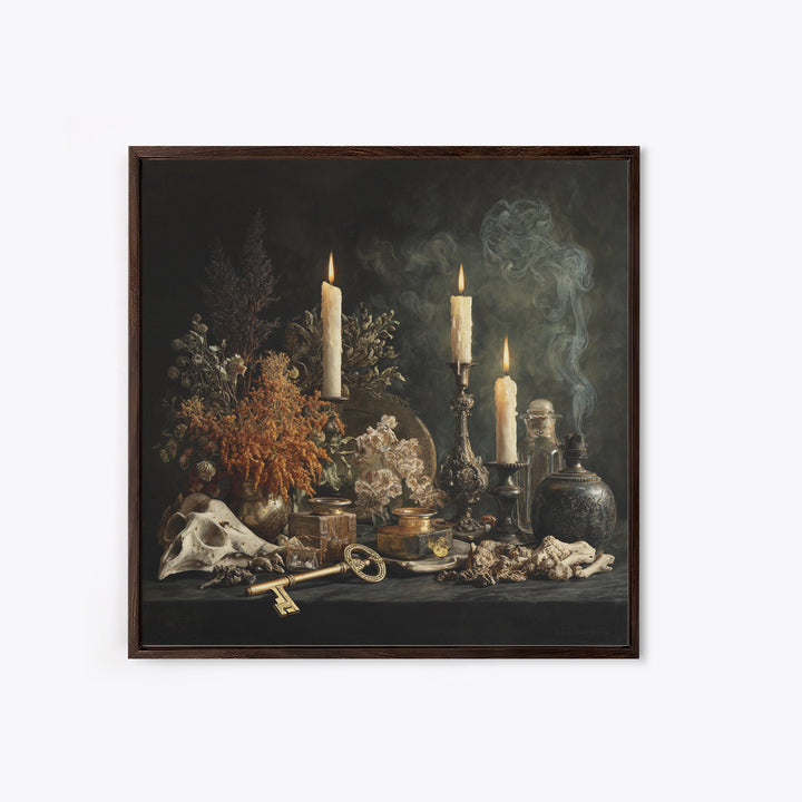The Bone Key Still Life - Occult Still Life, Gothic Home Decor, Square Wall Art, Canvas Print, Halloween Home Decor, Gothic Wall Art
