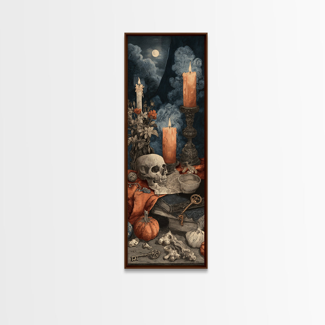 The Bone Key Still Life - Occult Still Life, Spooky Wall Decor, Tall Narrow Wall Art, Framed Canvas Print, Halloween Home Decor