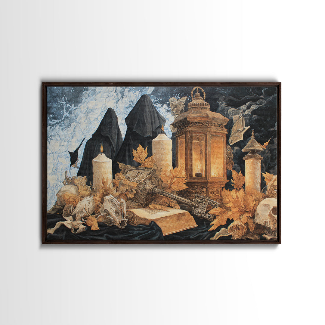 The Bone Key Still Life - Procession Scene, Spooky Wall Decor, Landscape Wall Art, Framed Canvas Print, Halloween Home Decor