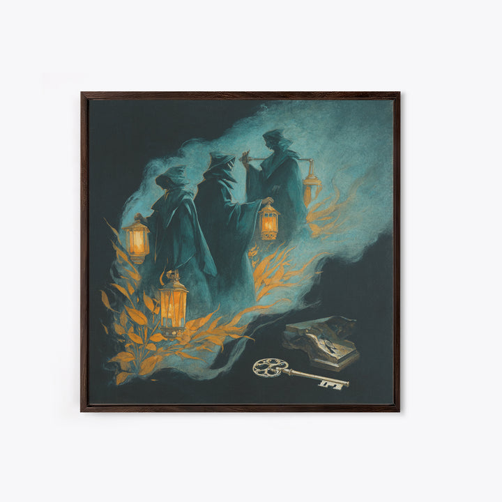 The Bone Key Still Life - Procession Scene, Halloween Wall Art, Square Wall Art, Framed Canvas Print, Halloween Home Decor, Gothic Wall Art