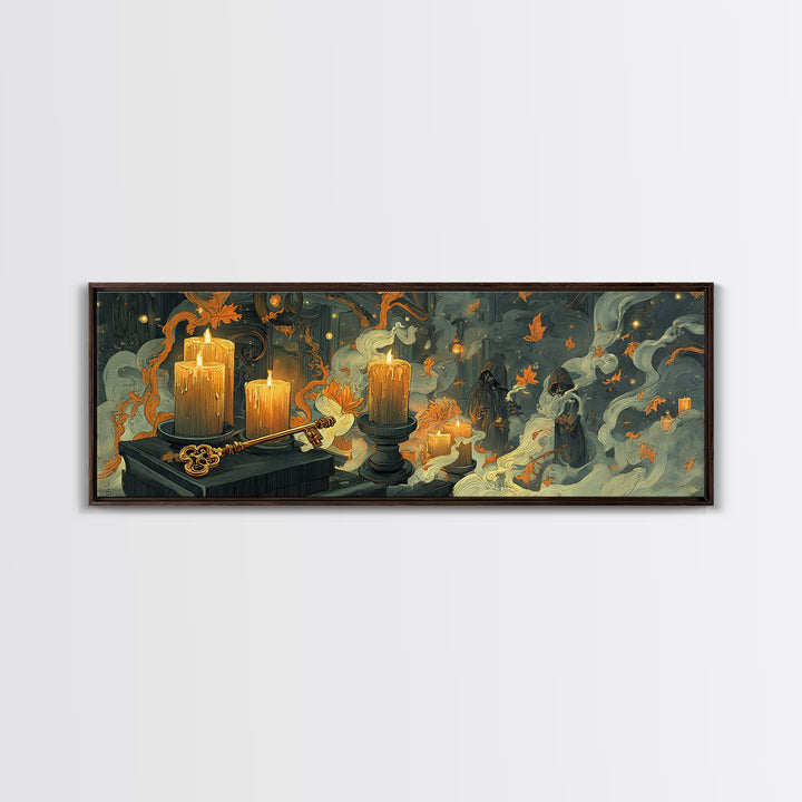The Bone Key Still Life - Procession Scene, Spooky Wall Decor, Extra Wide Wall Art, Framed Canvas Print, Halloween Home Decor