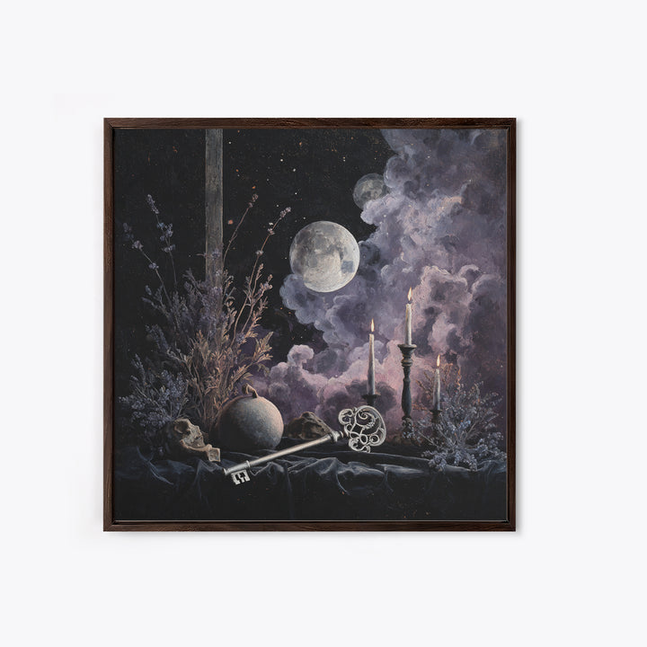 The Bone Key Still Life - Surreal Celestial Vision, Occult Wall Decor, Square Wall Art, Canvas Print, Halloween Home Decor, Gothic Wall Art