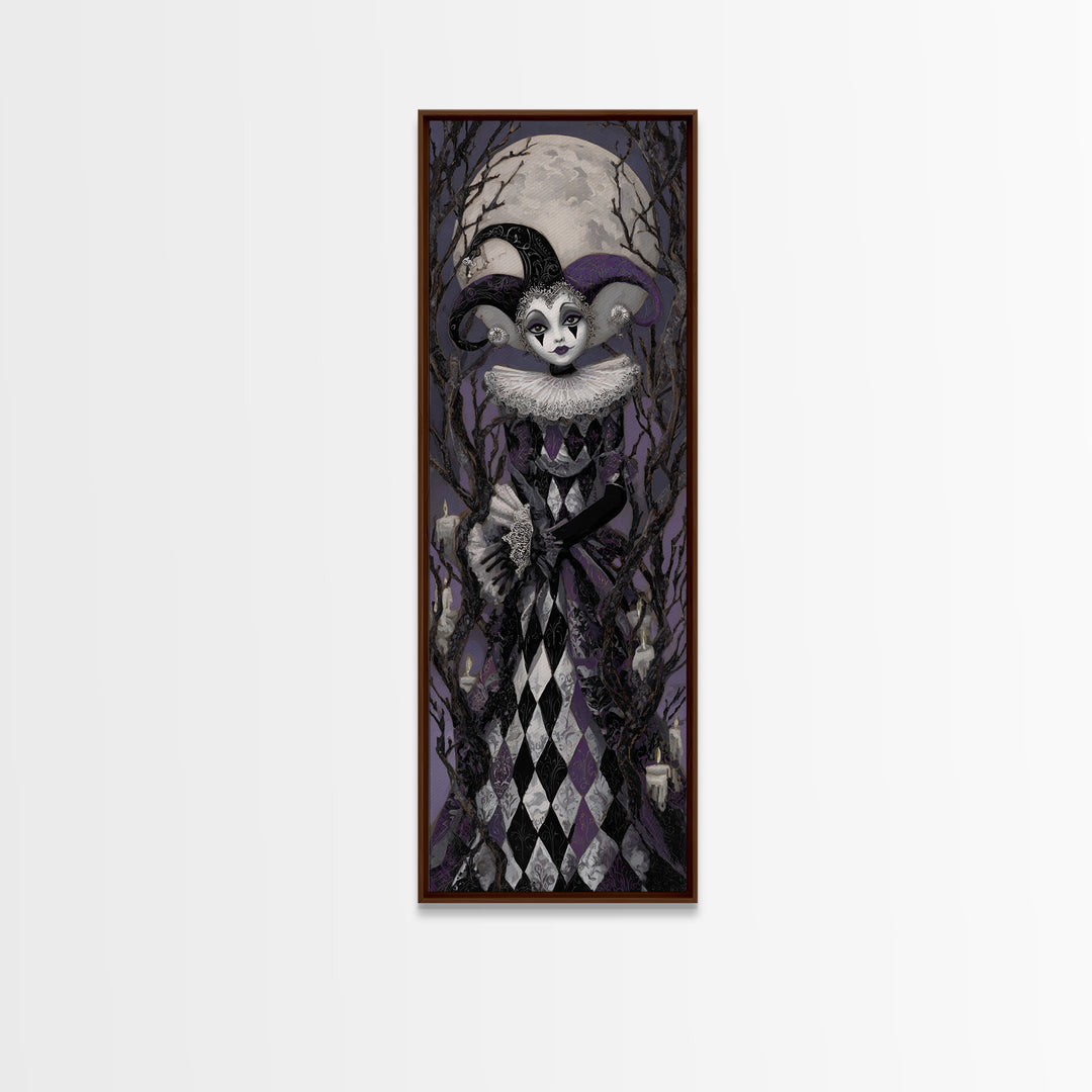 The Haunted Harlequin Doll - Icon Portrait, Halloween Wall Art, Tall Narrow Wall Art, Framed Canvas Print, Halloween Home Decor