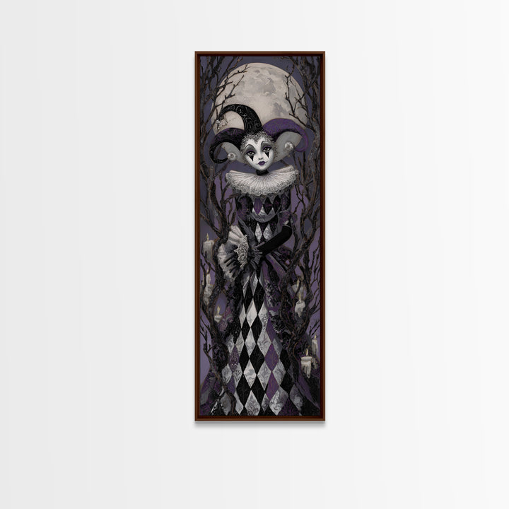 The Haunted Harlequin Doll - Icon Portrait, Halloween Wall Art, Tall Narrow Wall Art, Framed Canvas Print, Halloween Home Decor
