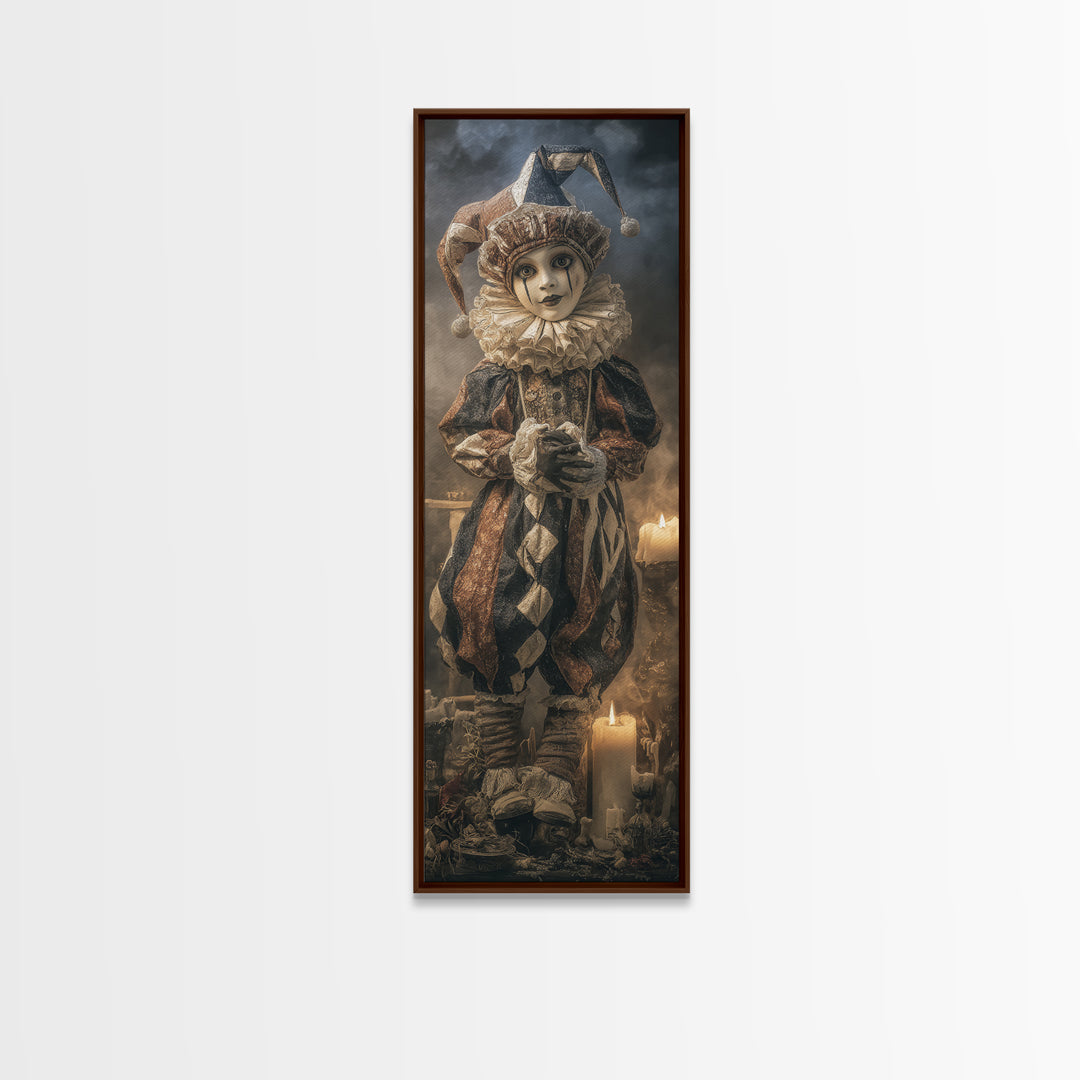 The Haunted Harlequin Doll - Occult Still Life, Gothic Home Decor, Tall Narrow Wall Art, Canvas Print, Halloween Home Decor, Gothic Wall Art
