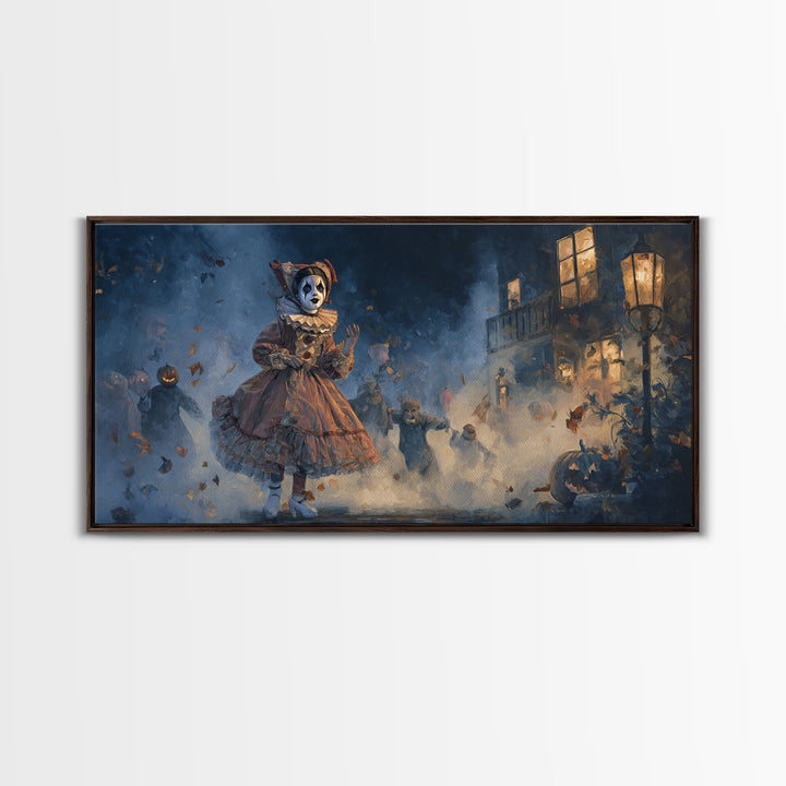 The Haunted Harlequin Doll - Procession Scene, Dark Fantasy Wall Art, Wide Panoramic Art, Canvas Print, Halloween Home Decor