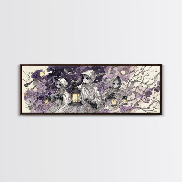 The Haunted Harlequin Doll - Procession Scene, Occult Wall Decor, Extra Wide Wall Art, Canvas Print, Halloween Home Decor, Gothic Wall Art