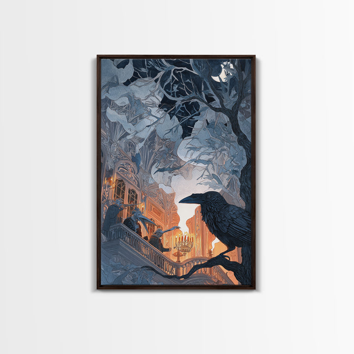 The Raven-Masked Ballroom - Icon Portrait, Macabre Halloween Art, Vertical Wall Art, Framed Canvas Print, Halloween Home Decor