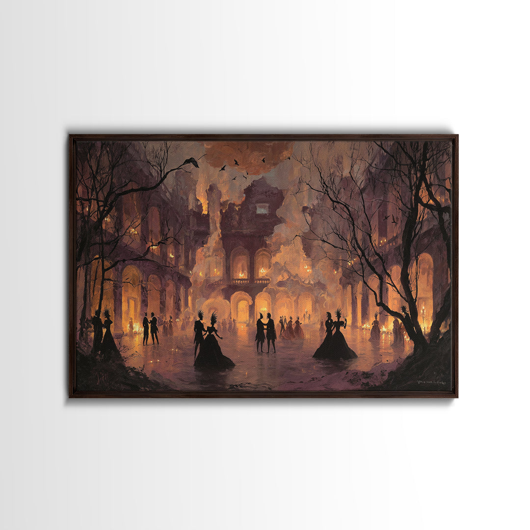 The Raven-Masked Ballroom - Environmental Panorama, Occult Wall Decor, Landscape Wall Art, Canvas Print, Halloween Home Decor