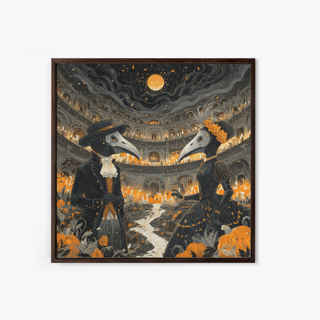The Raven-Masked Ballroom - Environmental Panorama, Occult Wall Decor, Square Wall Art, Canvas Print, Halloween Home Decor, Gothic Wall Art