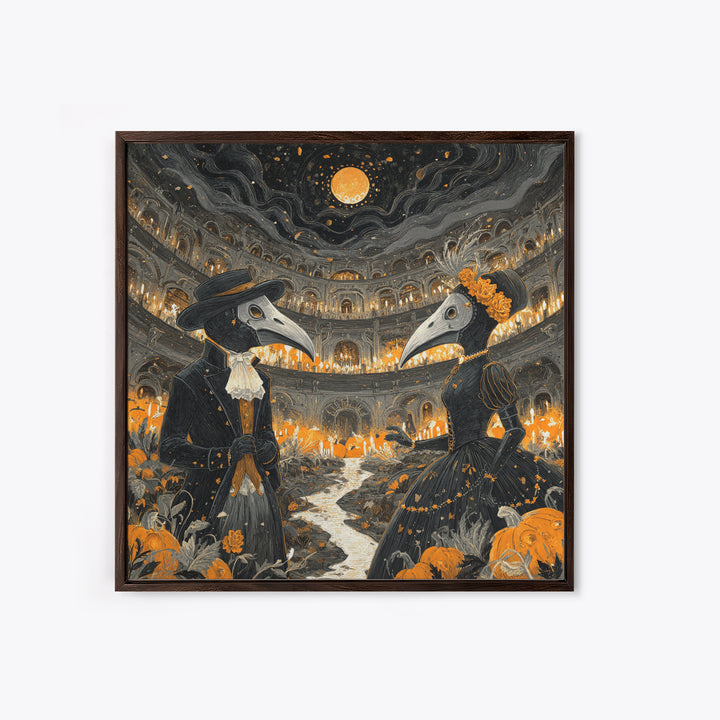 The Raven-Masked Ballroom - Environmental Panorama, Occult Wall Decor, Square Wall Art, Canvas Print, Halloween Home Decor, Gothic Wall Art