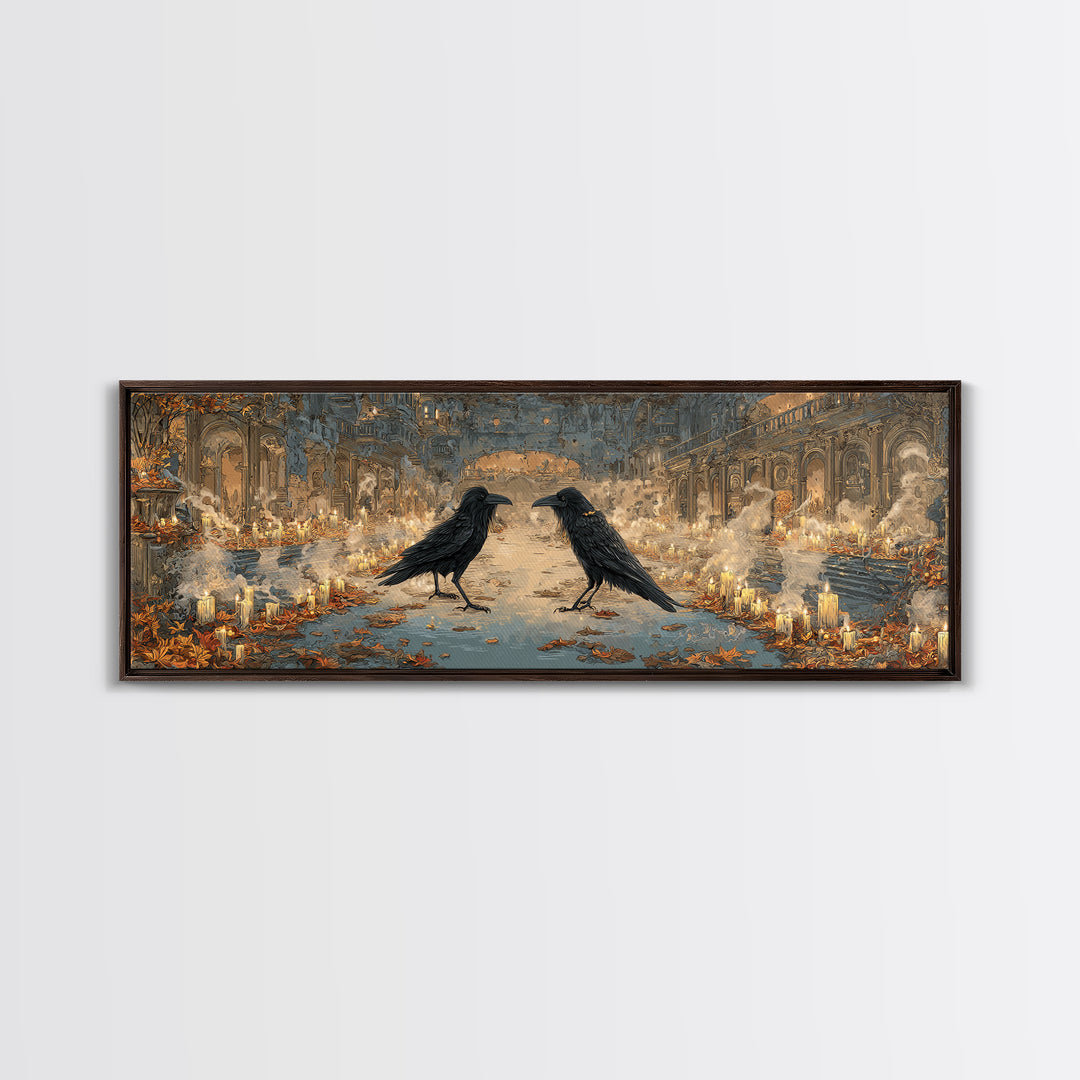 The Raven-Masked Ballroom - Environmental Panorama, Gothic Home Decor, Extra Wide Wall Art, Canvas Print, Halloween Home Decor