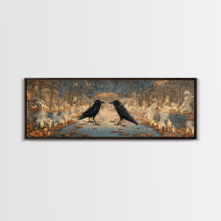 The Raven-Masked Ballroom - Environmental Panorama, Gothic Home Decor, Extra Wide Wall Art, Canvas Print, Halloween Home Decor