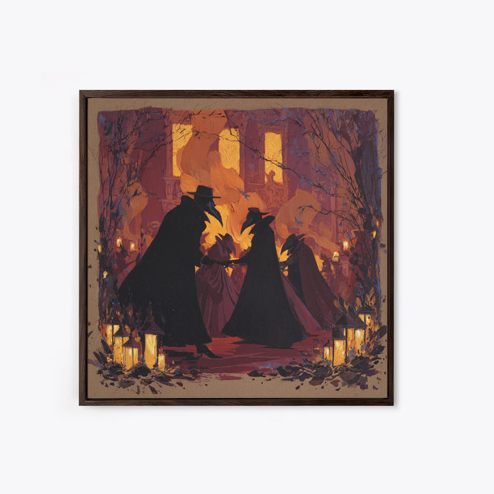The Raven-Masked Ballroom - Procession Scene, Spooky Wall Decor, Square Wall Art, Framed Canvas Print, Halloween Home Decor, Gothic Wall Art