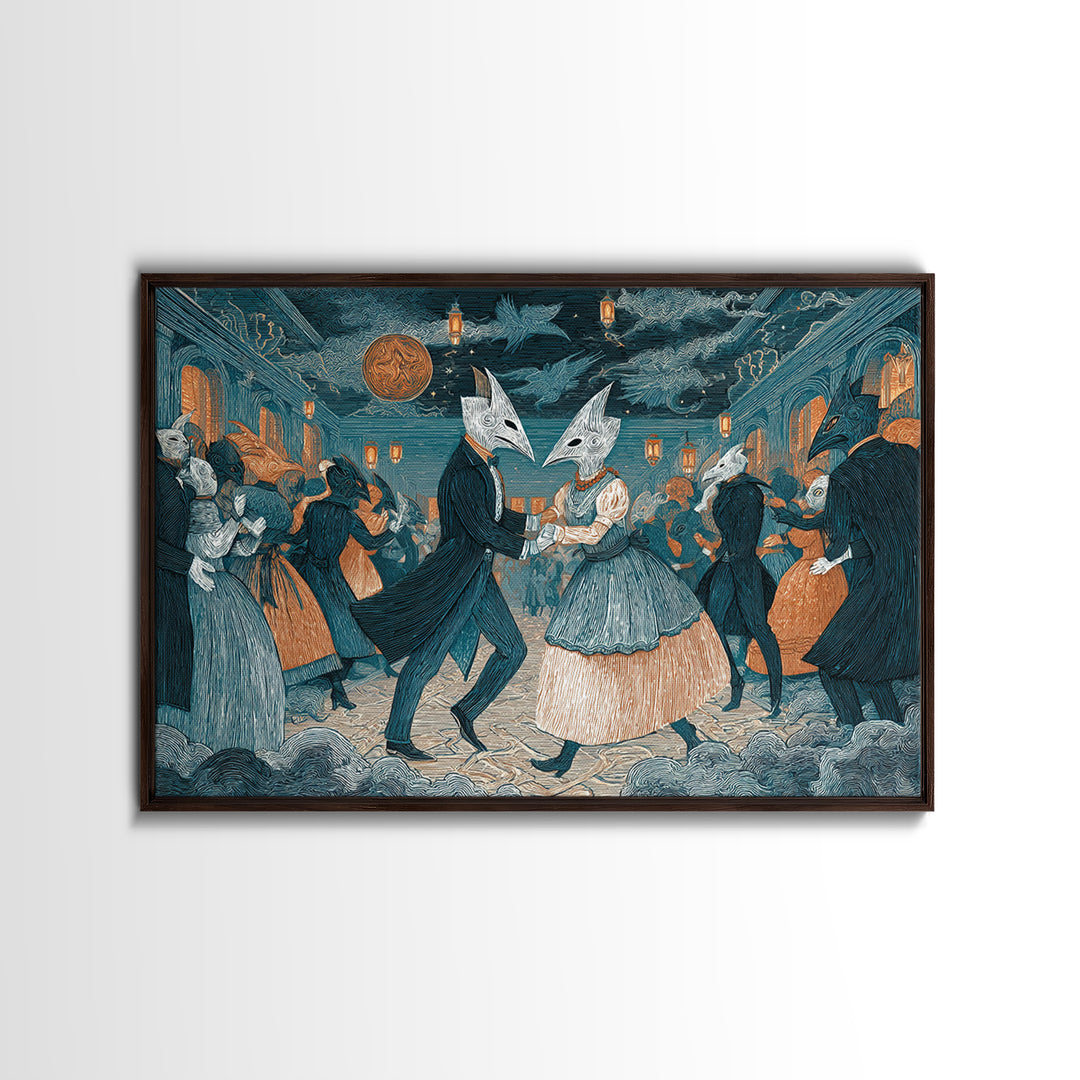The Raven-Masked Ballroom - Surreal Celestial Vision, Halloween Wall Art, Landscape Wall Art, Framed Canvas Print, Halloween Home Decor