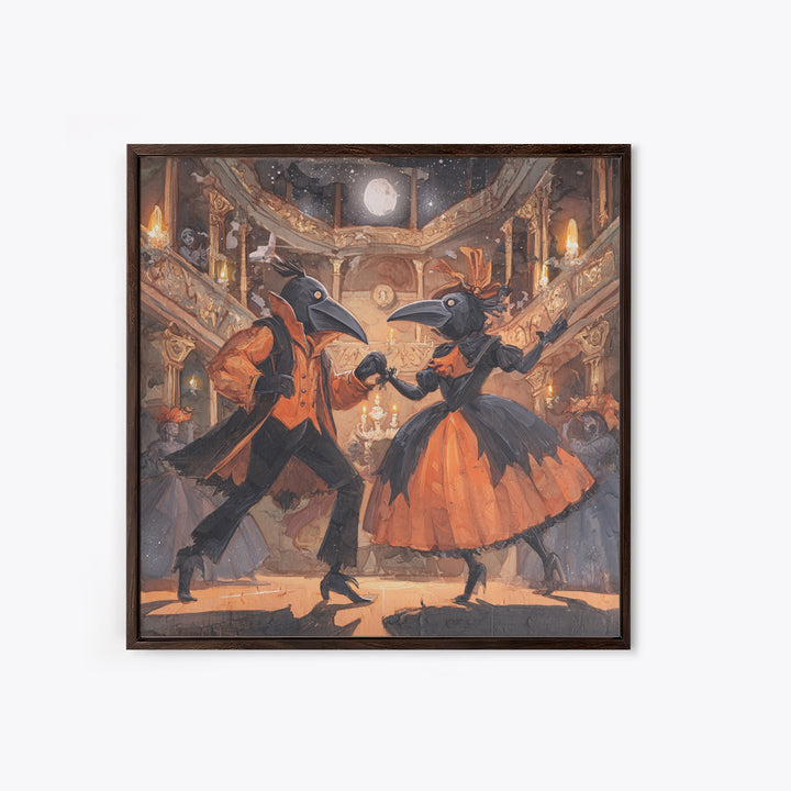 The Raven-Masked Ballroom - Surreal Celestial Vision, Macabre Halloween Art, Square Wall Art, Framed Canvas Print, Halloween Home Decor