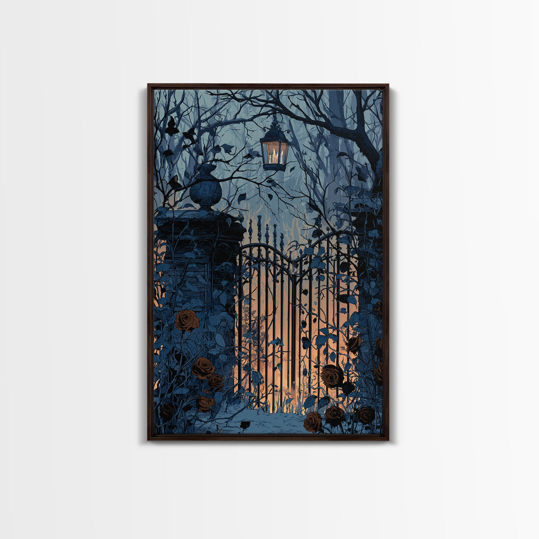 The Black Rose Cemetery Gate - Icon Portrait, Gothic Home Decor, Vertical Wall Art, Canvas Print, Halloween Home Decor, Gothic Wall Art