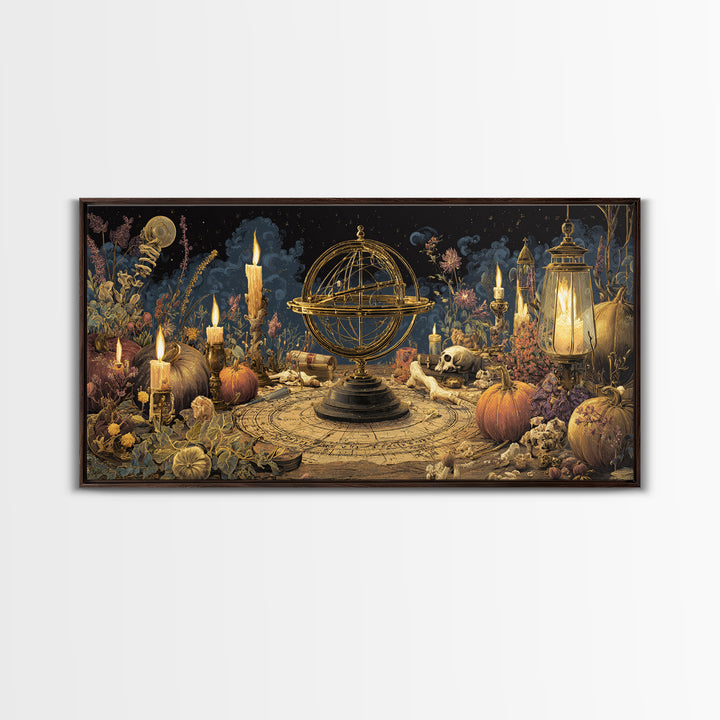 The Cursed Astrolabe - Occult Still Life, Occult Wall Decor, Wide Panoramic Art, Canvas Print, Halloween Home Decor, Gothic Wall Art