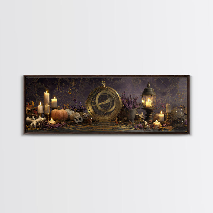 The Cursed Astrolabe - Occult Still Life, Halloween Wall Art, Extra Wide Wall Art, Framed Canvas Print, Halloween Home Decor
