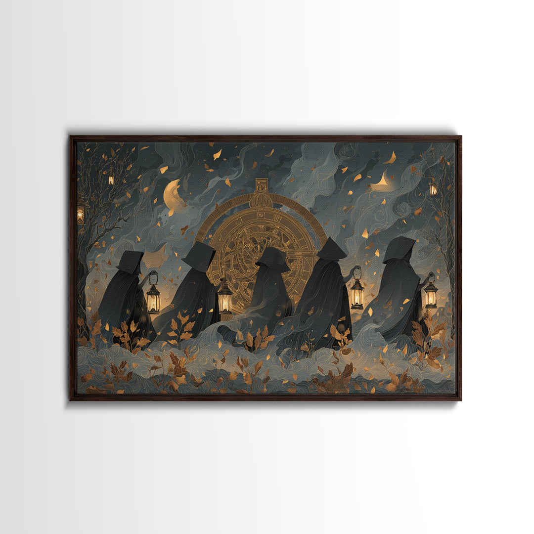 The Cursed Astrolabe - Procession Scene, Macabre Halloween Art, Landscape Wall Art, Framed Canvas Print, Halloween Home Decor