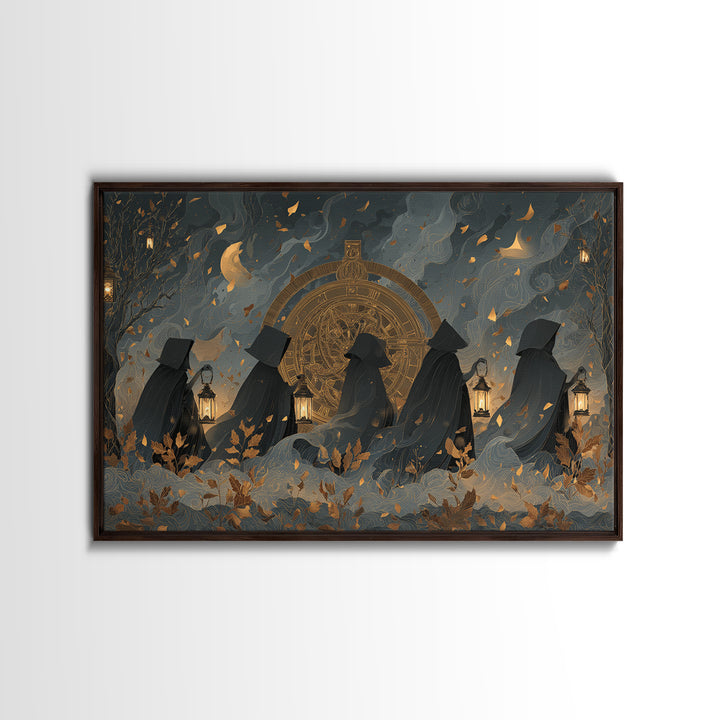 The Cursed Astrolabe - Procession Scene, Macabre Halloween Art, Landscape Wall Art, Framed Canvas Print, Halloween Home Decor