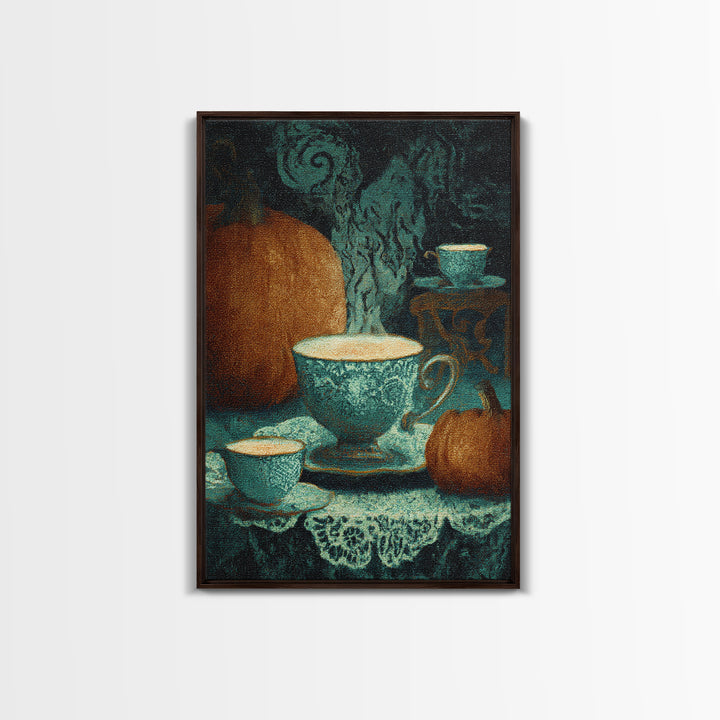 The Haunted Teacup Seance - Icon Portrait, Spooky Wall Decor, Vertical Wall Art, Framed Canvas Print, Halloween Home Decor, Gothic Wall Art