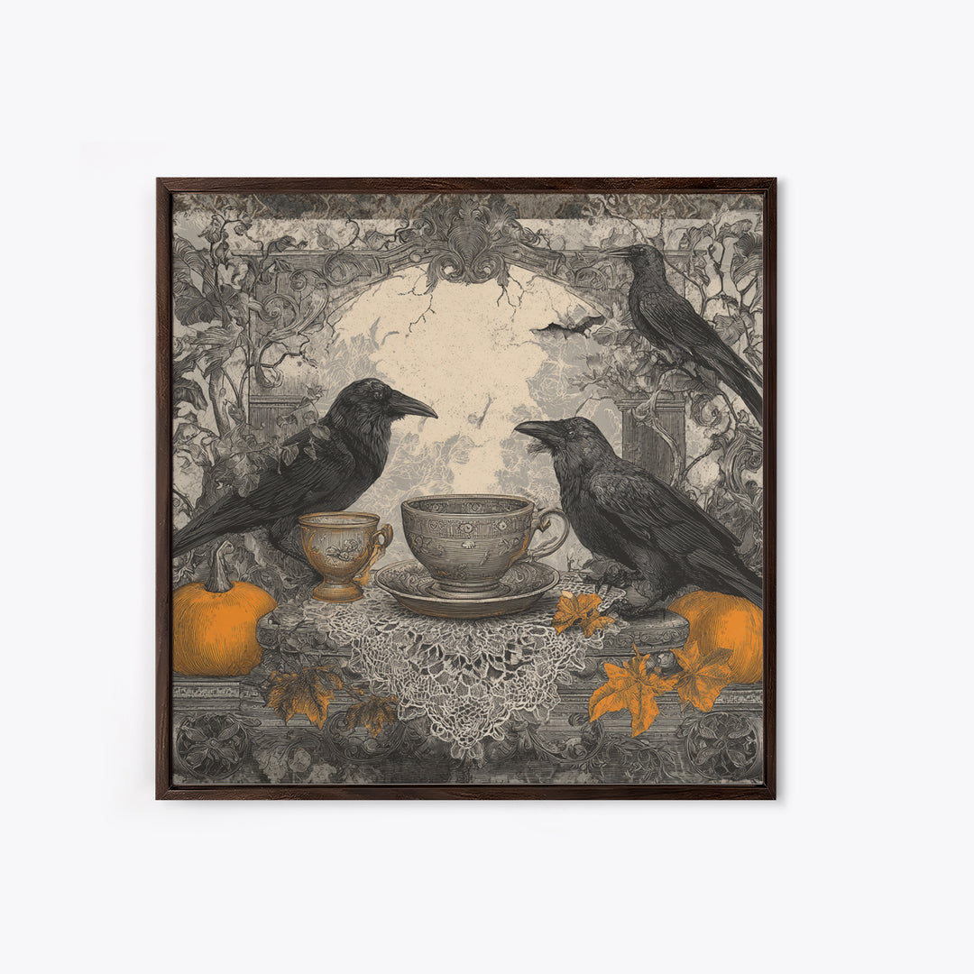 The Haunted Teacup Seance - Icon Portrait, Halloween Wall Art, Square Wall Art, Framed Canvas Print, Halloween Home Decor, Gothic Wall Art