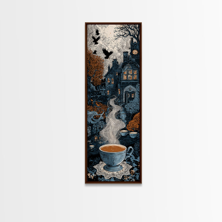 The Haunted Teacup Seance - Icon Portrait, Dark Fantasy Wall Art, Tall Narrow Wall Art, Canvas Print, Halloween Home Decor, Gothic Wall Art