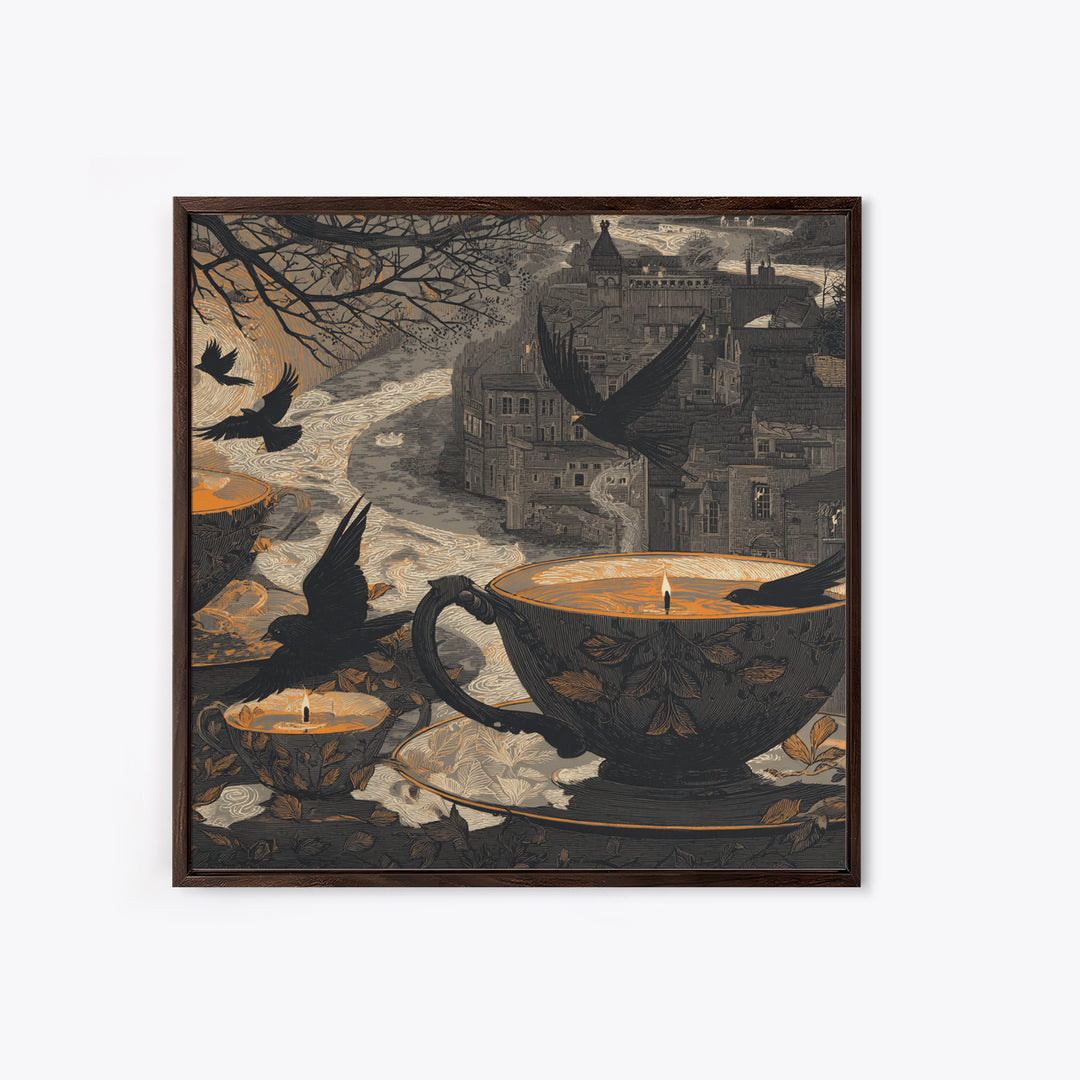 The Haunted Teacup Seance - Environmental Panorama, Dark Fantasy Wall Art, Square Wall Art, Canvas Print, Halloween Home Decor