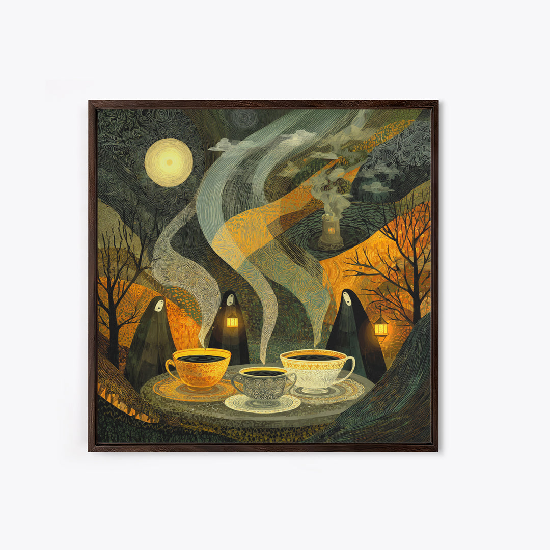 The Haunted Teacup Seance - Procession Scene, Occult Wall Decor, Square Wall Art, Canvas Print, Halloween Home Decor, Gothic Wall Art