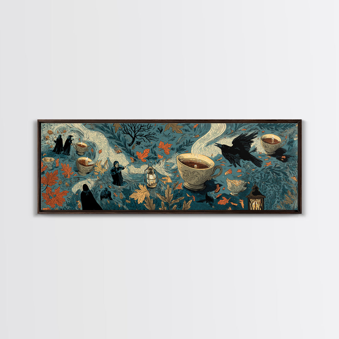 The Haunted Teacup Seance - Procession Scene, Occult Wall Decor, Extra Wide Wall Art, Canvas Print, Halloween Home Decor, Gothic Wall Art