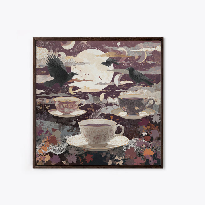 The Haunted Teacup Seance - Surreal Celestial Vision, Occult Wall Decor, Square Wall Art, Canvas Print, Halloween Home Decor