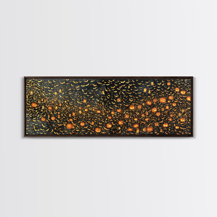 The Golden Bat Swarm - Procession Scene, Gothic Home Decor, Extra Wide Wall Art, Canvas Print, Halloween Home Decor, Gothic Wall Art