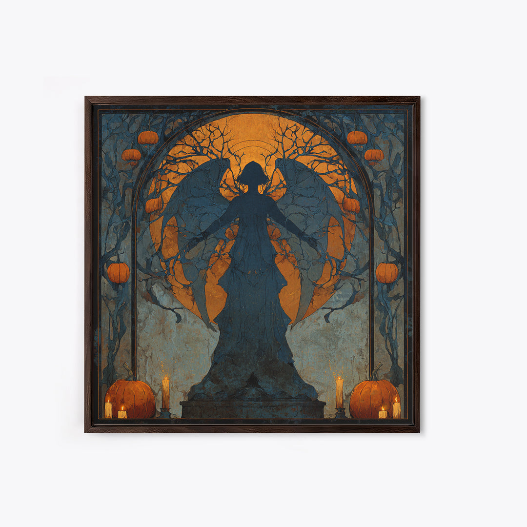 The Pumpkin-Winged Angel - Icon Portrait, Dark Fantasy Wall Art, Square Wall Art, Canvas Print, Halloween Home Decor, Gothic Wall Art