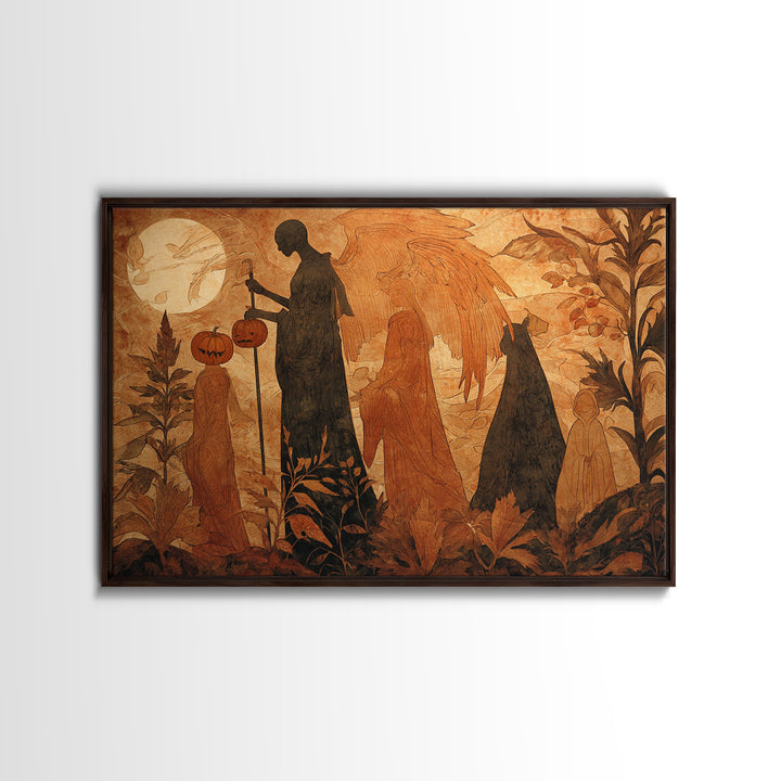 The Pumpkin-Winged Angel - Procession Scene, Occult Wall Decor, Landscape Wall Art, Canvas Print, Halloween Home Decor, Gothic Wall Art