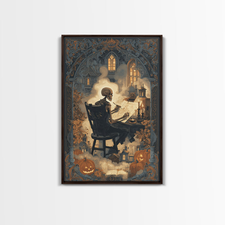 The Skeleton Cartographer - Icon Portrait, Halloween Wall Art, Vertical Wall Art, Framed Canvas Print, Halloween Home Decor, Gothic Wall Art