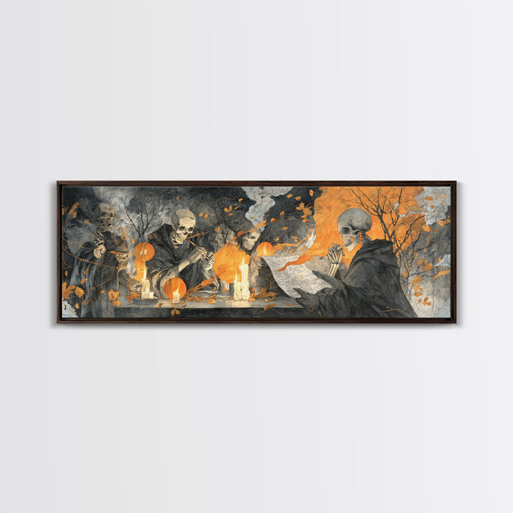 The Skeleton Cartographer - Procession Scene, Gothic Home Decor, Extra Wide Wall Art, Canvas Print, Halloween Home Decor, Gothic Wall Art