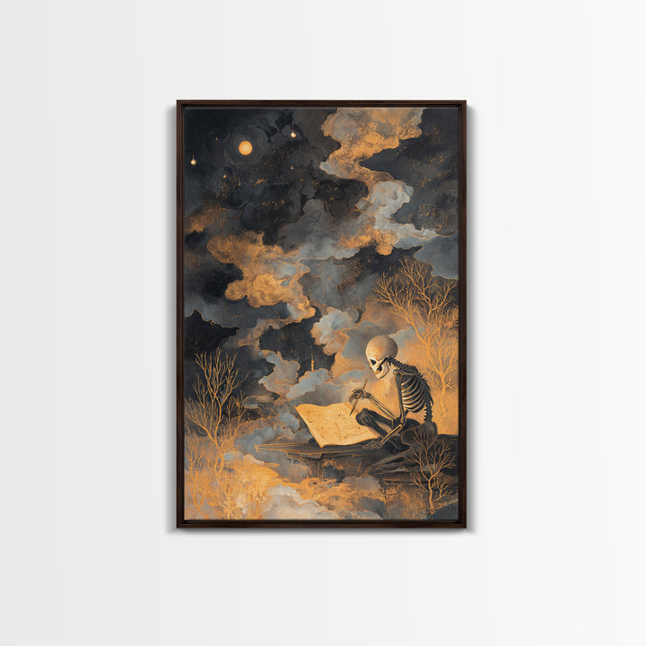 The Skeleton Cartographer - Surreal Celestial Vision, Gothic Home Decor, Vertical Wall Art, Canvas Print, Halloween Home Decor