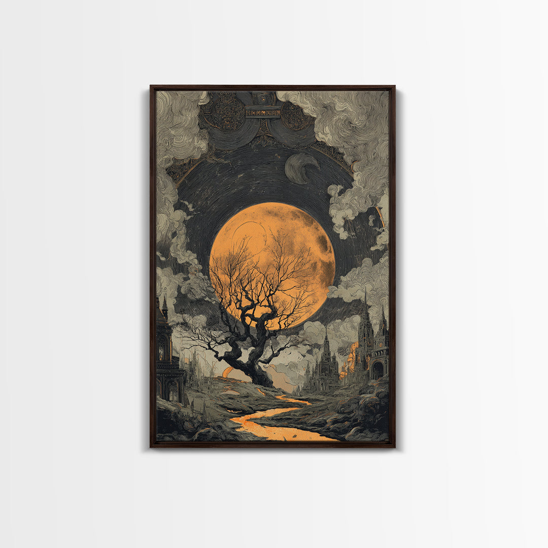 The Witch Astronomical Cabinet - Environmental Panorama, Macabre Halloween Art, Vertical Wall Art, Framed Canvas Print, Halloween Home Decor