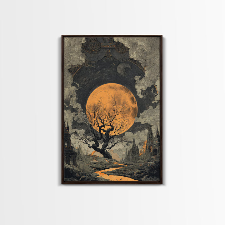 The Witch Astronomical Cabinet - Environmental Panorama, Macabre Halloween Art, Vertical Wall Art, Framed Canvas Print, Halloween Home Decor