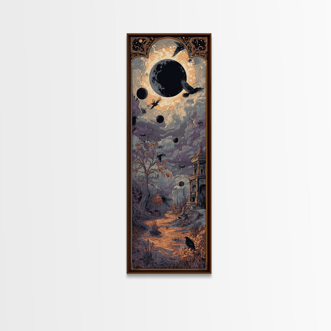The Witch Astronomical Cabinet - Environmental Panorama, Macabre Halloween Art, Tall Narrow Wall Art, Framed Canvas Print, Gothic Wall Art