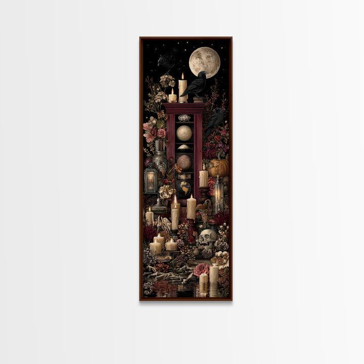 The Witch Astronomical Cabinet - Occult Still Life, Spooky Wall Decor, Tall Narrow Wall Art, Framed Canvas Print, Halloween Home Decor