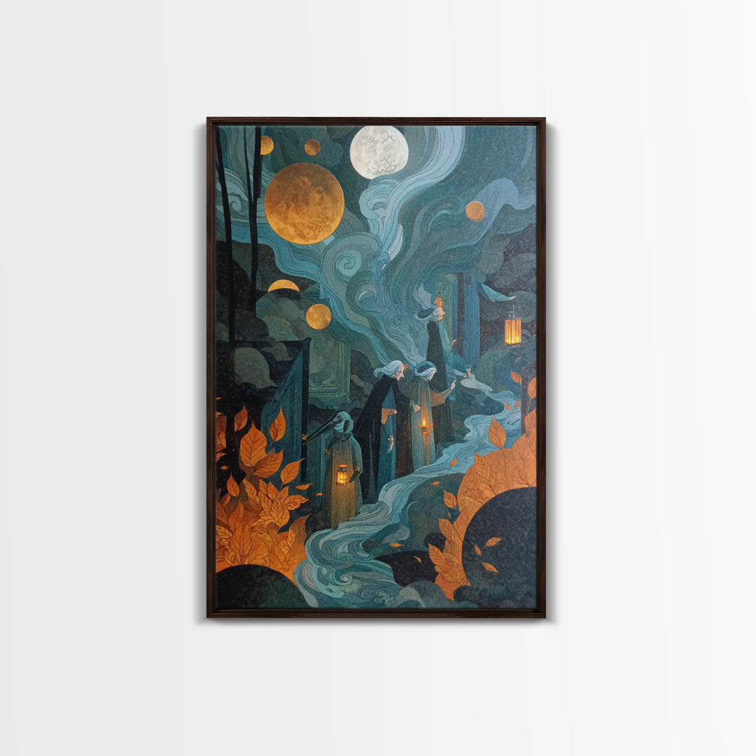 The Witch Astronomical Cabinet - Procession Scene, Dark Fantasy Wall Art, Vertical Wall Art, Canvas Print, Halloween Home Decor