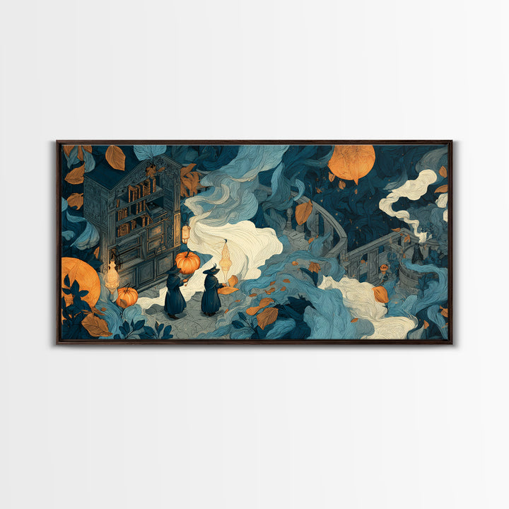 The Witch Astronomical Cabinet - Procession Scene, Occult Wall Decor, Wide Panoramic Art, Canvas Print, Halloween Home Decor