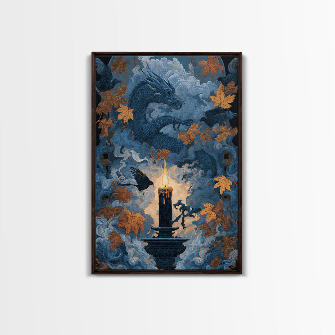 The Candle Smoke Dragon - Icon Portrait, Dark Fantasy Wall Art, Vertical Wall Art, Canvas Print, Halloween Home Decor, Gothic Wall Art