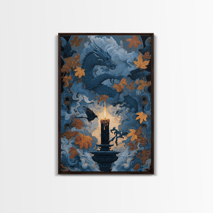 The Candle Smoke Dragon - Icon Portrait, Dark Fantasy Wall Art, Vertical Wall Art, Canvas Print, Halloween Home Decor, Gothic Wall Art