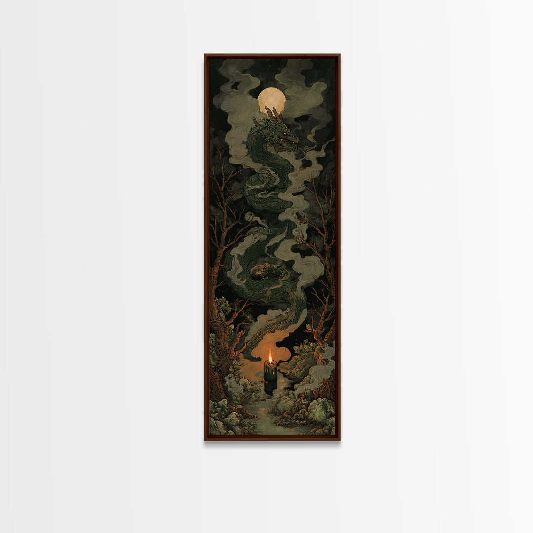 The Candle Smoke Dragon - Icon Portrait, Dark Fantasy Wall Art, Tall Narrow Wall Art, Canvas Print, Halloween Home Decor, Gothic Wall Art