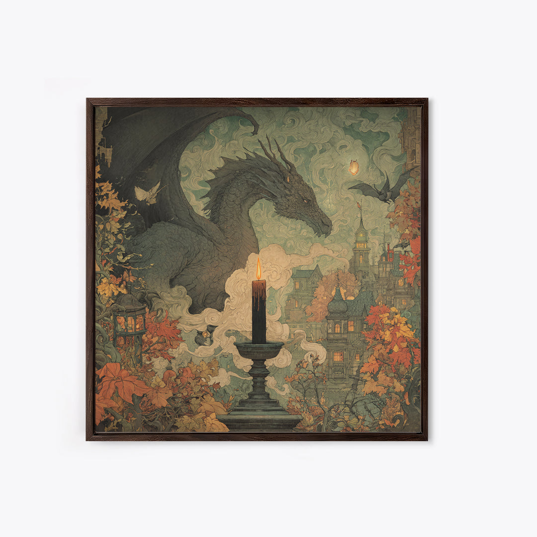 The Candle Smoke Dragon - Environmental Panorama, Gothic Home Decor, Square Wall Art, Canvas Print, Halloween Home Decor, Gothic Wall Art