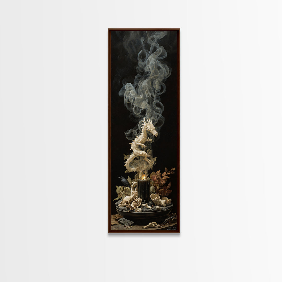 The Candle Smoke Dragon - Occult Still Life, Dark Fantasy Wall Art, Tall Narrow Wall Art, Canvas Print, Halloween Home Decor