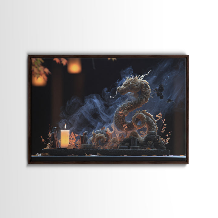 The Candle Smoke Dragon - Procession Scene, Occult Wall Decor, Landscape Wall Art, Canvas Print, Halloween Home Decor, Gothic Wall Art